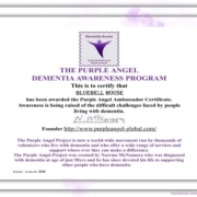 Purple angel award certificate